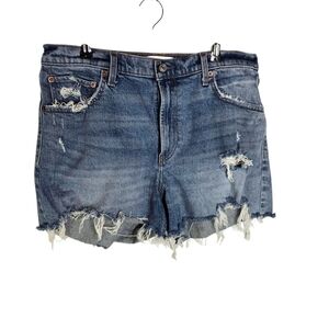 Abercrombie High Rise 4" Short Distressed Denim Jean Shorts